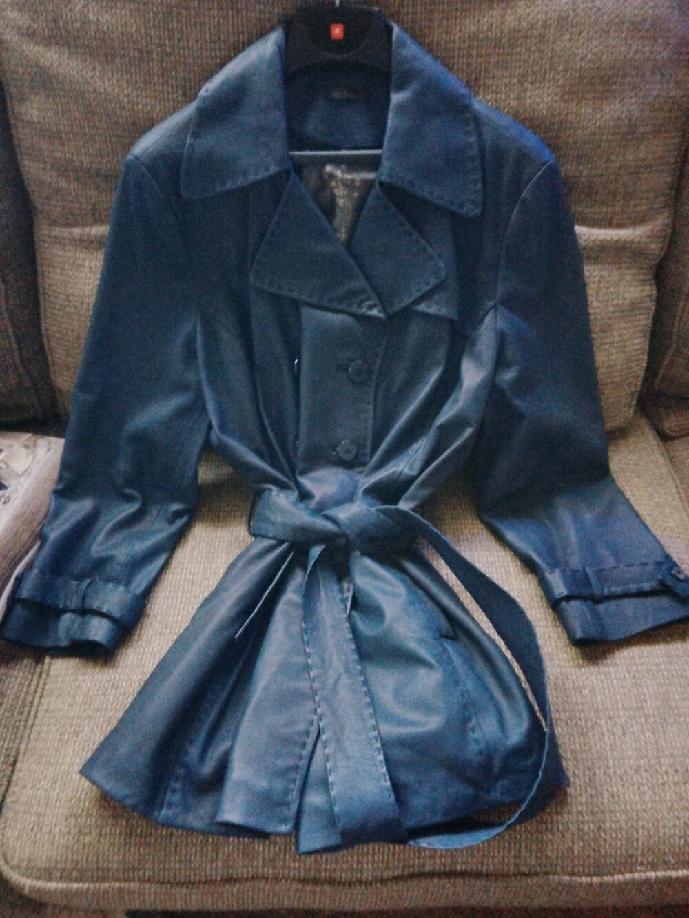 Wilsons Leather Women Blue Belted Genuine Leather Trench Coat Jacket Size XXL - Picture 2 of 16